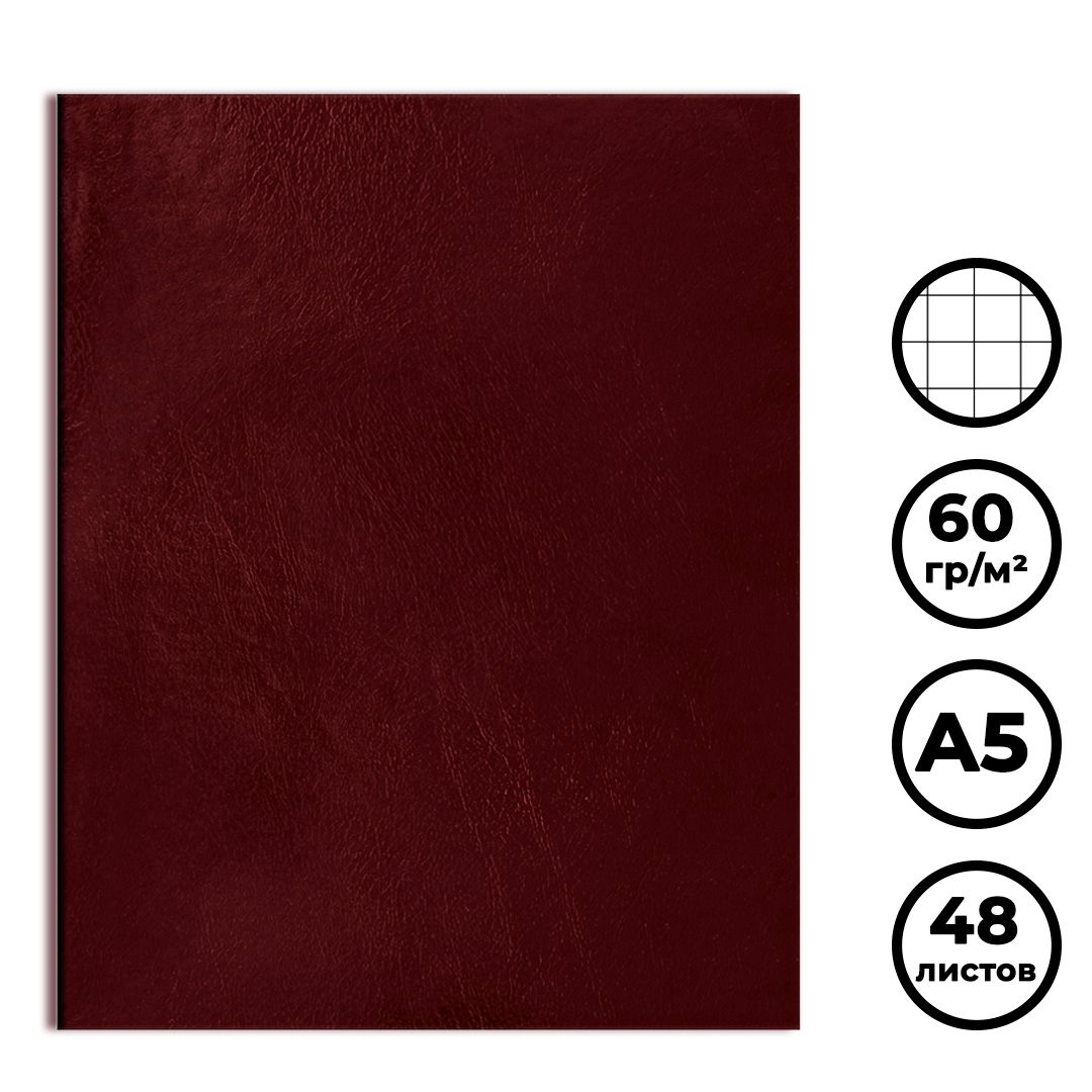 BG-Т5бв48кЭ_12320 - тетрадь BG в клетку в бордовой виниловой обложке, формат: А5, 48 листов