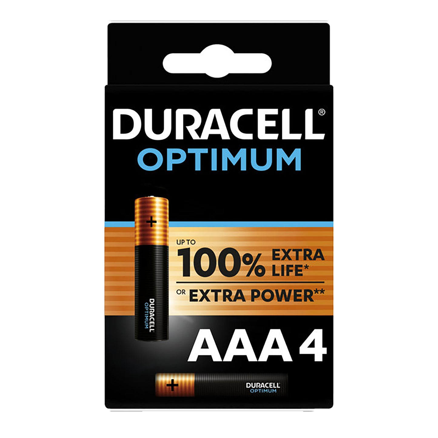 DCL-AAA-OPTIMUM-4 - щелочная батарейка Duracell Optimum AAA, аналоги: LR03, MN2400 (4 шт. в блистере)