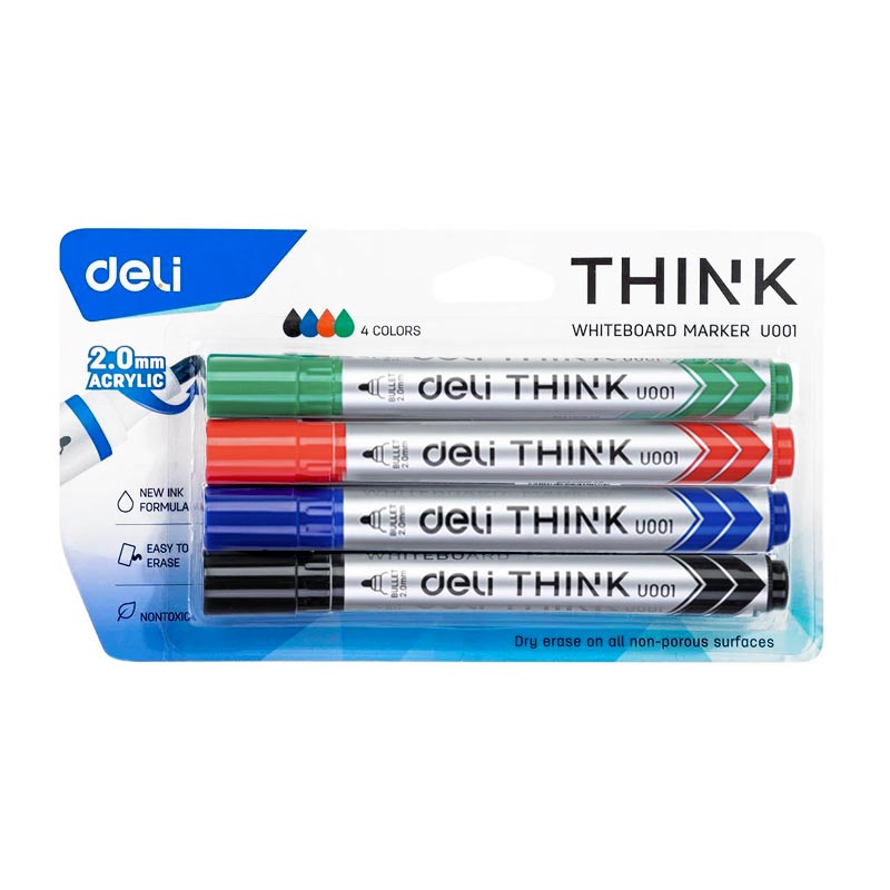 DELI-U00101 - набор акриловых маркеров для доски deli U00101, пулевидный наконечник, 2 мм, 4 шт., цена на упаковку