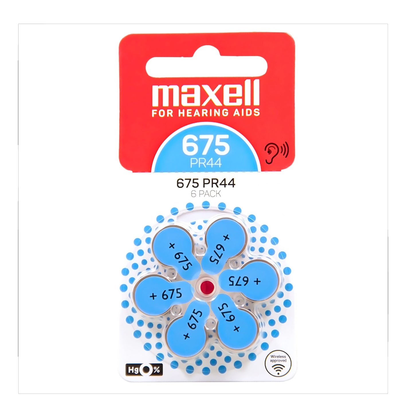 MAX-675-6 - батарейка для слуховых аппаратов Maxell 675, тип PR44, 1.4 В (6 шт. в блистере)