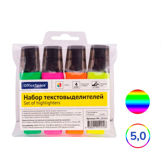 OS-H4_16451 - набор текстовых маркеров (текстовыделителей) из 4 штук, скошенный наконечник, ширина: 1-5 мм