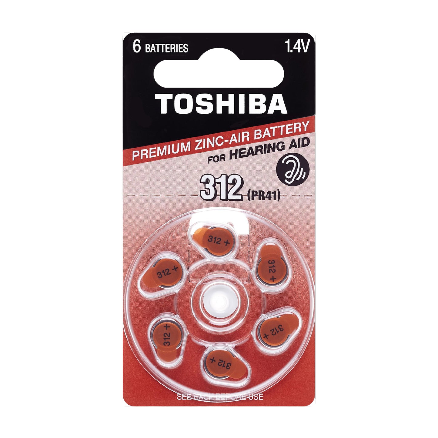 TSH-312-6 - батарейка Toshiba 312, тип PR41, 1.4 В (6 шт. в блистере)