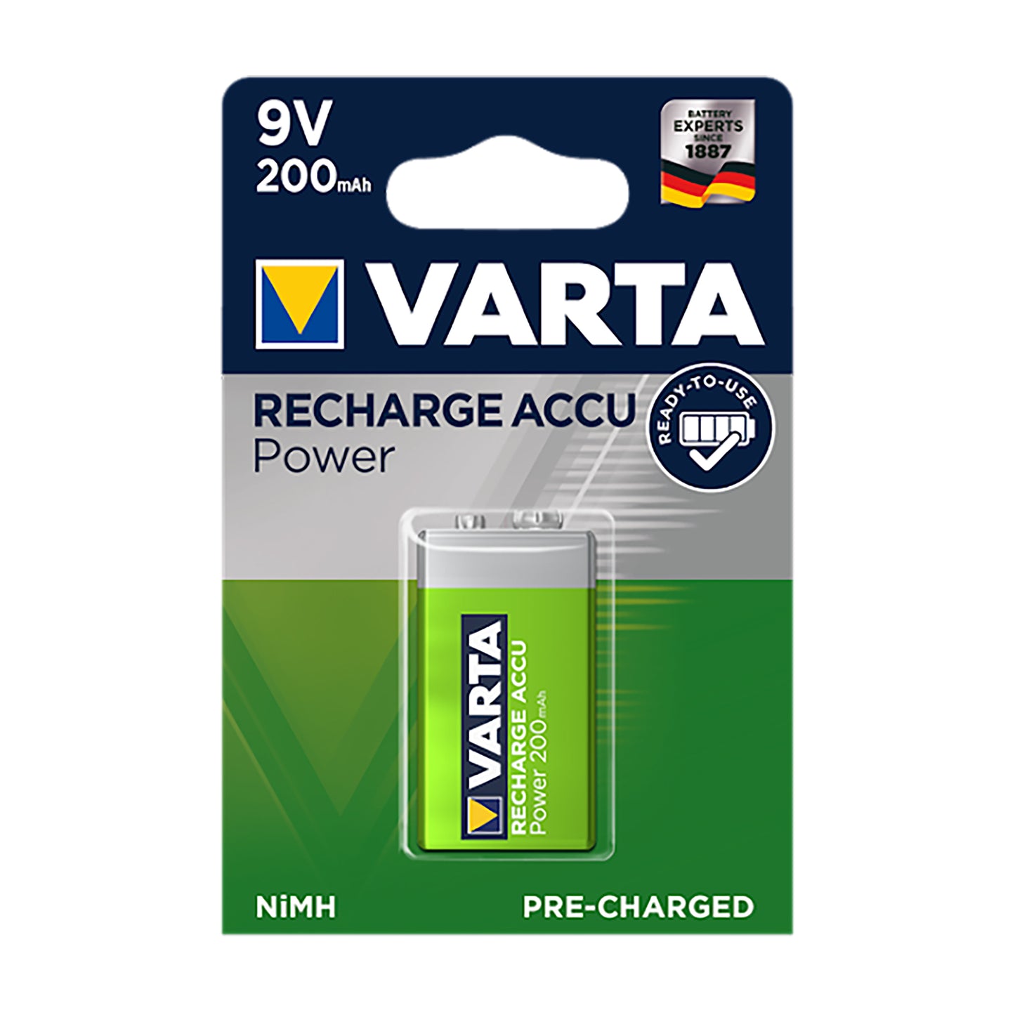 VAR-9V-ACCU-1 - аккумулятор Varta, 9 В, 200 мАч, типа Крона (1 шт. в блистере)