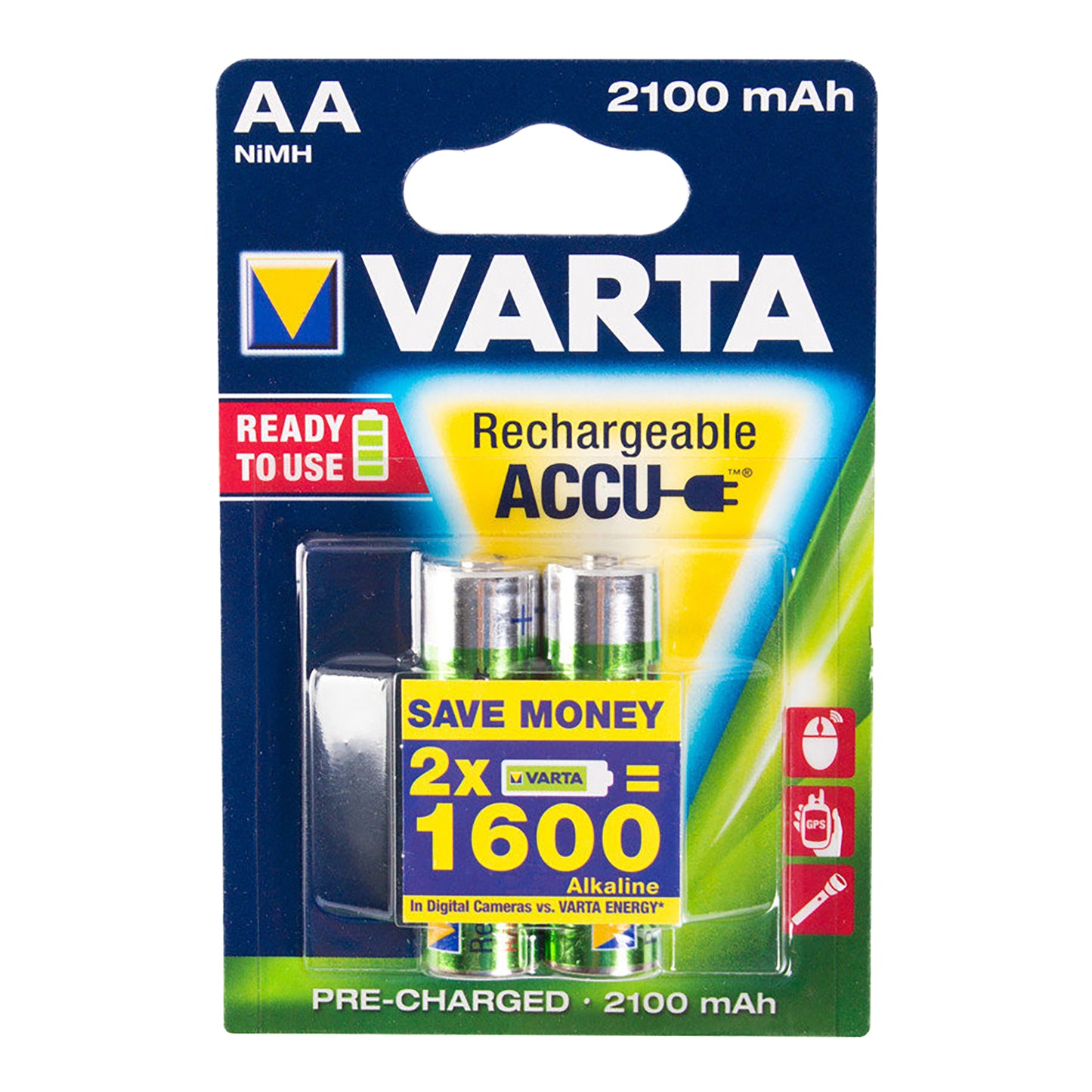 VAR-AA-REC-2100-2 - аккумуляторные батарейки Varta AA, 2100 мАч (2 шт. в блистере)
