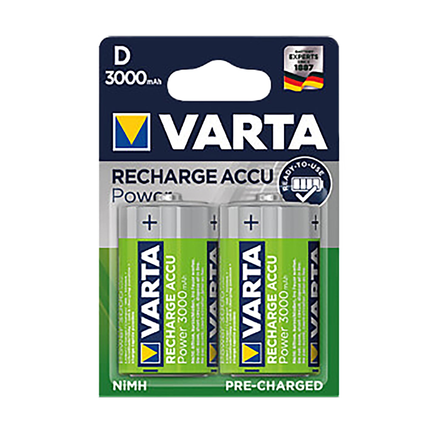 VAR-NIMH-D-3000 - предварительно заряженный никель-гидридный аккумулятор Varta, тип D, 3000 мАч, (2 шт. в блистере)