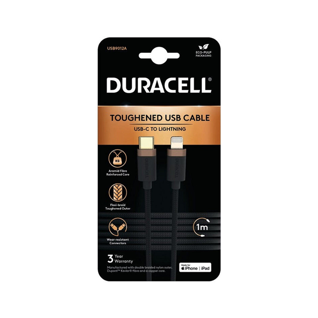 DCL-USB9012A - интерфейсный кабель Duracell USB-C to Lightning (1 шт. в блистере)