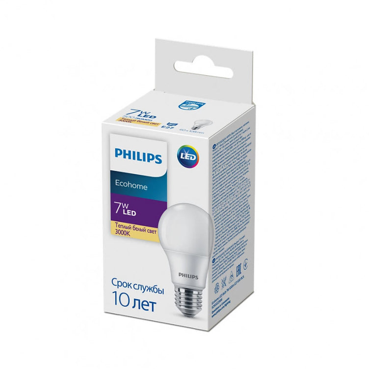 PHL-ECOLED-7W-500-3000-E27 - лампочка Philips Ecohome LED Bulb 7 Вт, 500 люмен, E27, теплый белый свет 3000 К