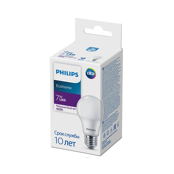 PHL-ECOLED-7W-540-4000-E27 - лампочка Philips Ecohome LED Bulb 7 Вт, 540 люмен, E27, нейтральный белый свет 4000 К