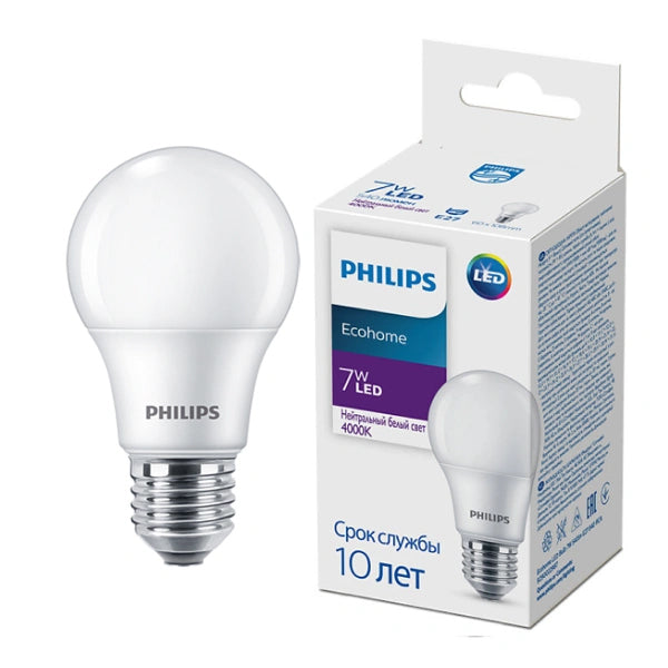 PHL-ECOLED-7W-540-4000-E27 - лампочка Philips Ecohome LED Bulb 7 Вт, 540 люмен, E27, нейтральный белый свет 4000 К