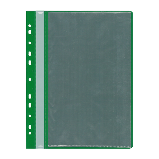 SIL-854141-PS10grn - папка-скоросшиватель Silwerhof, формат: A4, 10 вкладышей, с боковой перфорацией, прозрачный верхний лист