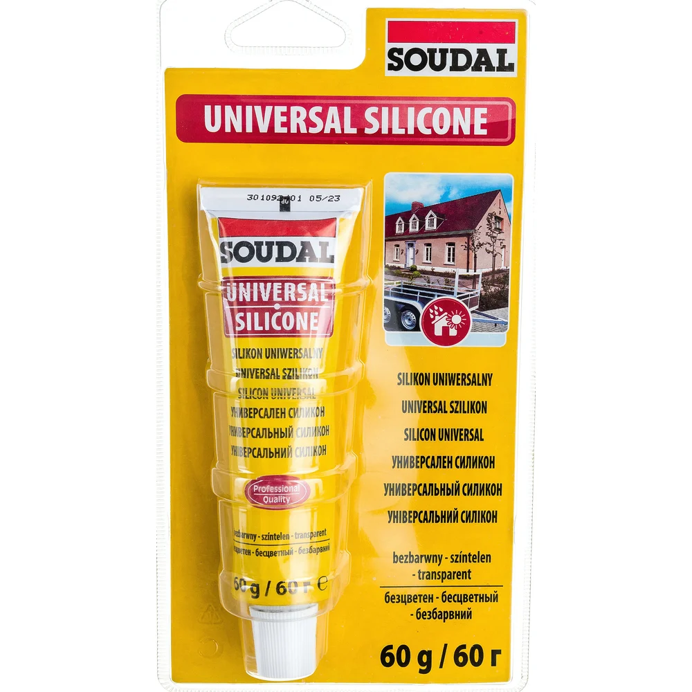 SOU-120032-BLI - универсальный прозрачный силикон Soudal, туба: 60 г.